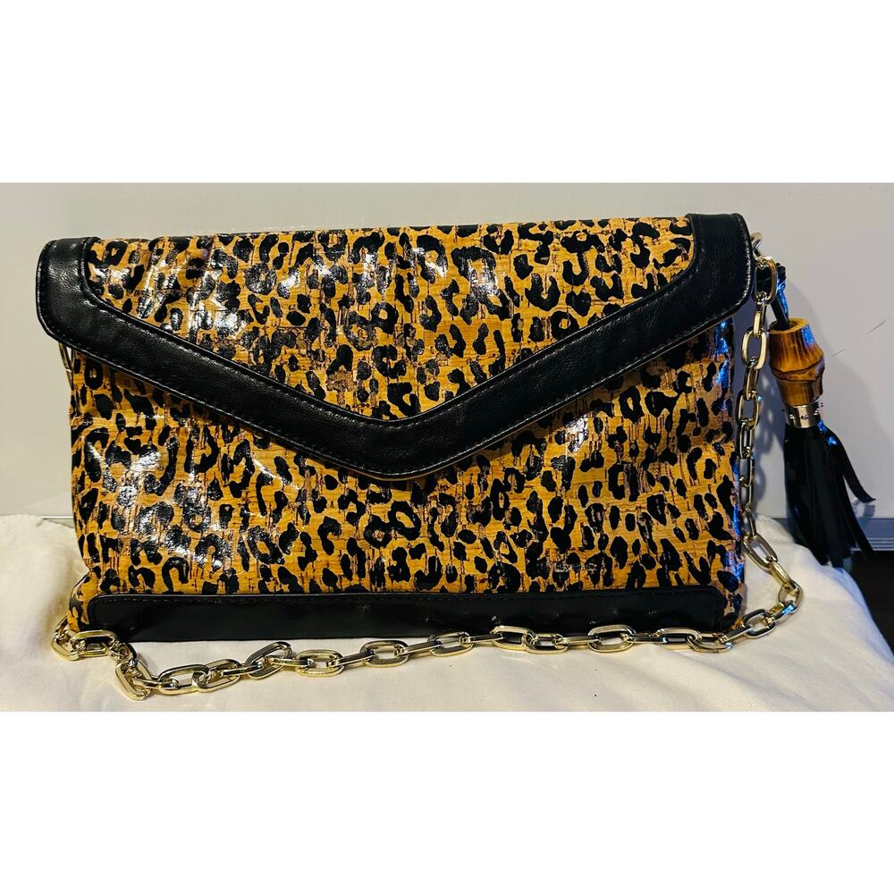 SR2 Sondra Roberts SHINY Animal Print NYLON Folder Over Clutch Shoulder
 HandBag